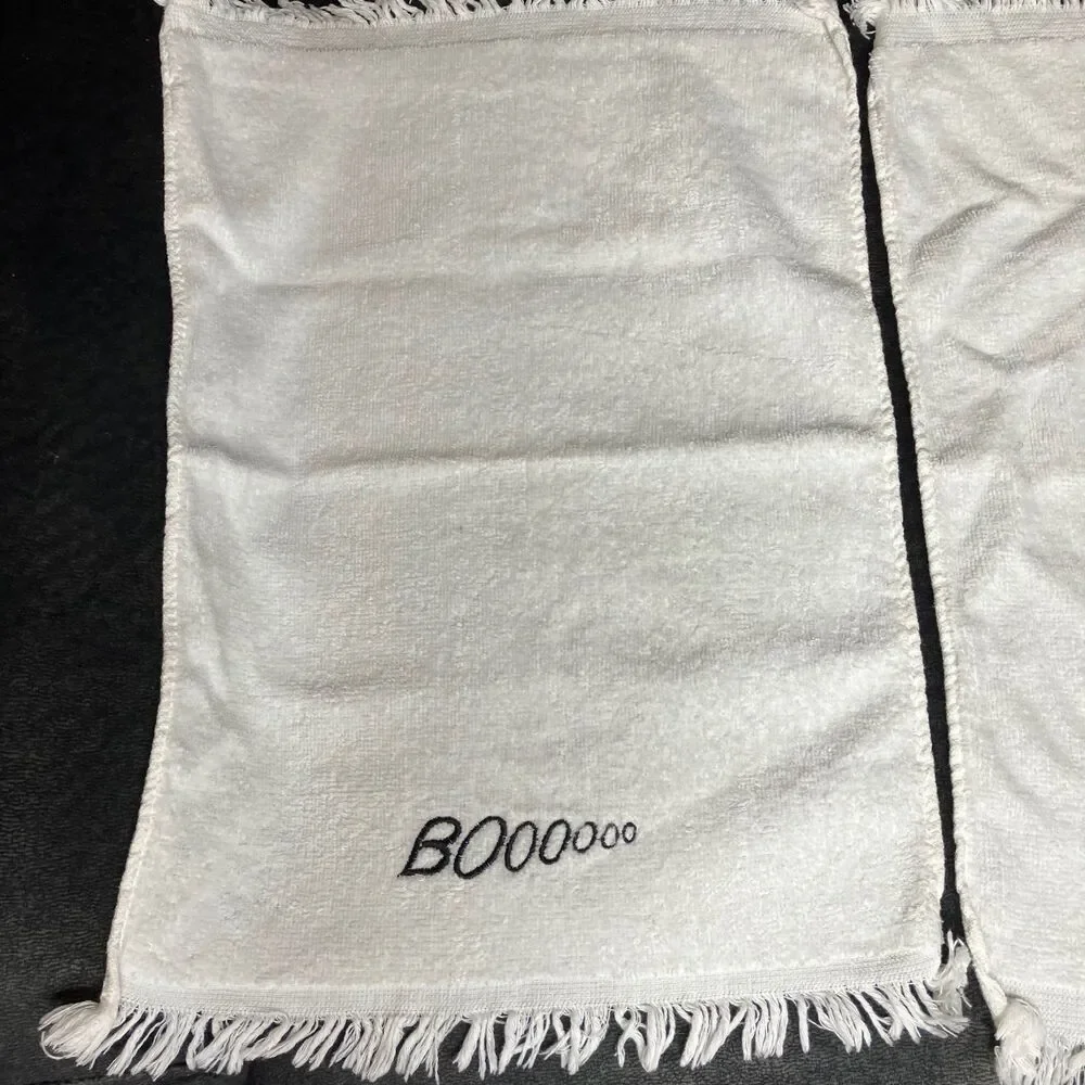 Set Of 2 White Embroidered BOO Spider Web Kitchen Dish or Hand Towels Halloween